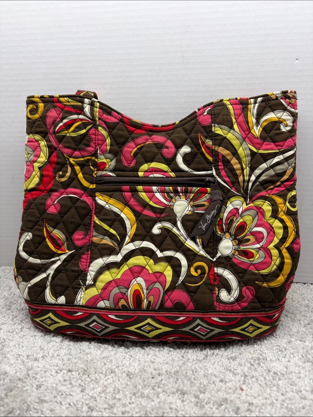 Vera Bradley Brown Pink Yellow Quilted Floral Tote